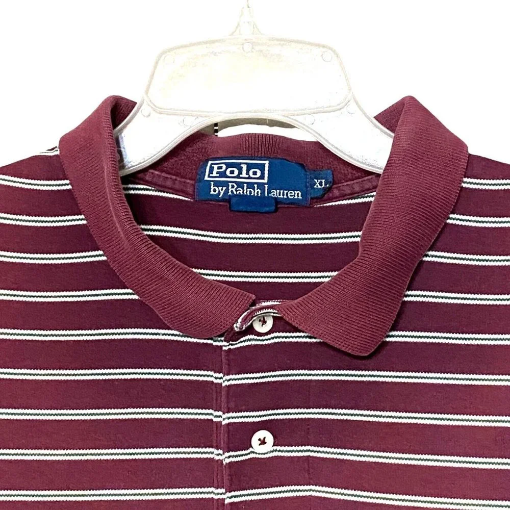 Polo Ralph Lauren Polo Shirt Adult XL Red White Striped‎ 100% Cotton Read Cond